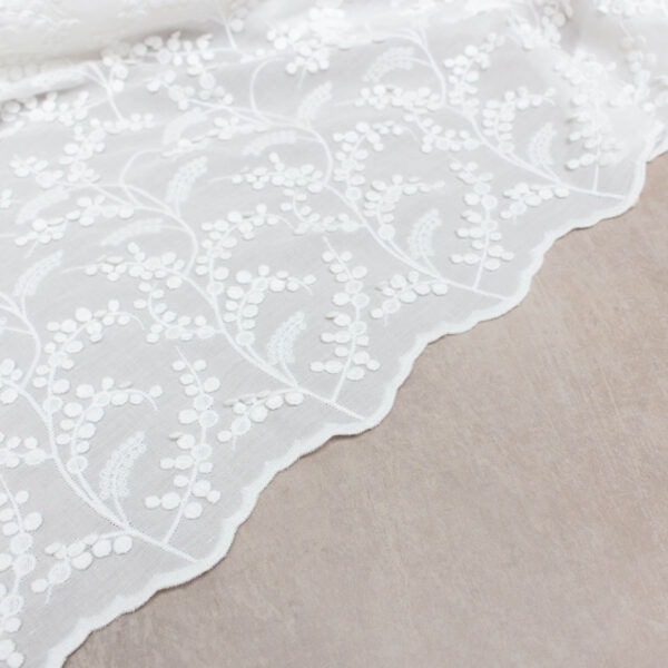 Organic Cotton Embroidered Fabric with Mimosa Applique