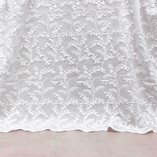 Organic Cotton Embroidered Fabric with Mimosa Applique