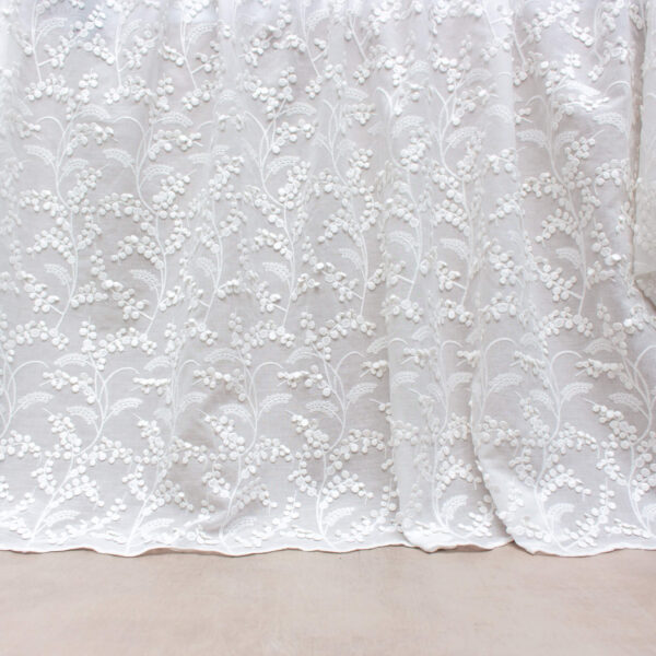 Organic Cotton Embroidered Fabric with Mimosa Applique