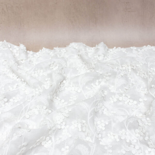 Organic Cotton Embroidered Fabric with Mimosa Applique