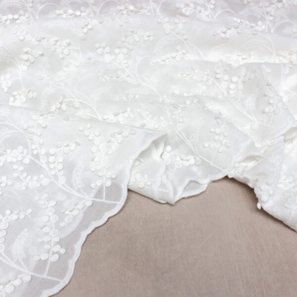 Organic Cotton Embroidered Fabric with Mimosa Applique