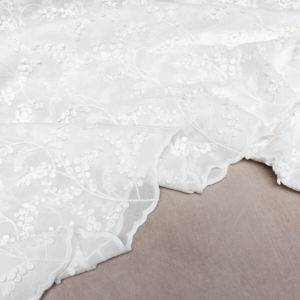 Organic Cotton Embroidered Fabric with Mimosa Applique