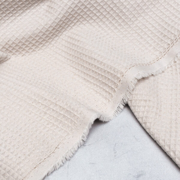 Cotton Waffle Fabric in Natural White with Speckles