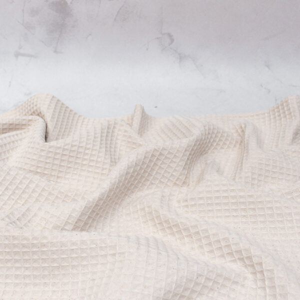 Cotton Waffle Fabric in Natural White with Speckles
