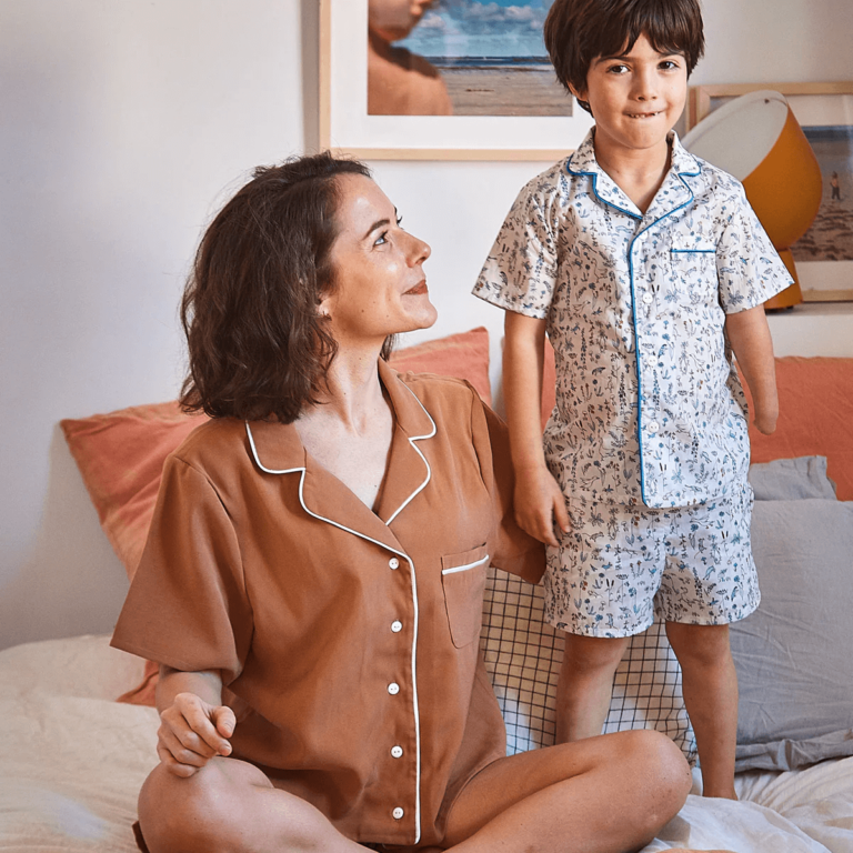 mother and son wearing pjs