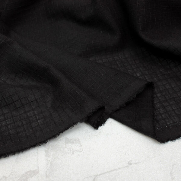 Sheer Cotton Dobby Check Fabric in Black