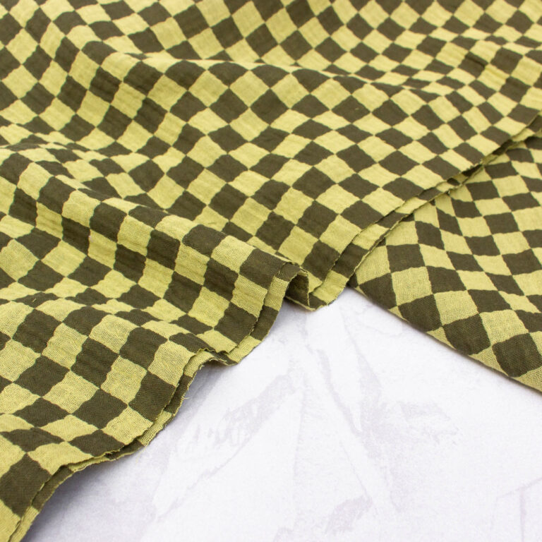 Double Sided Double Gauze Fabric in Avocado Green Checkers