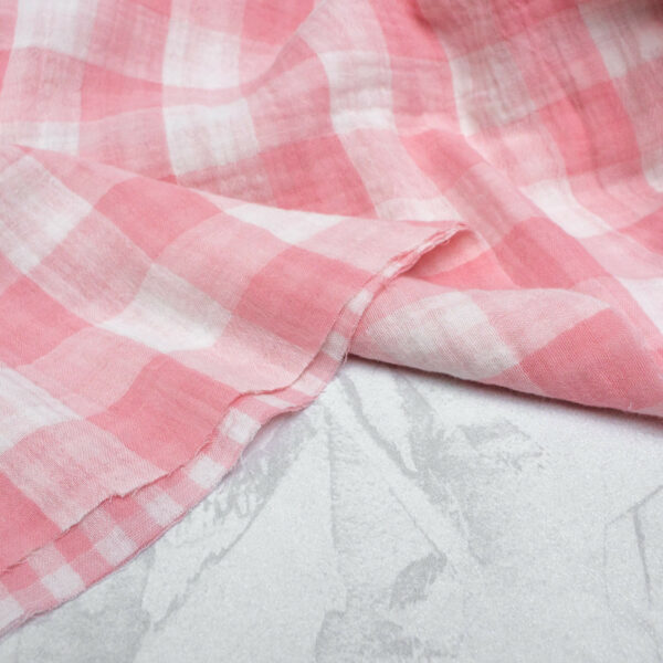 Double Sided Double Gauze Check Fabric in Blossom Pink