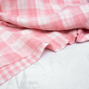 Double Sided Double Gauze Check Fabric in Blossom Pink