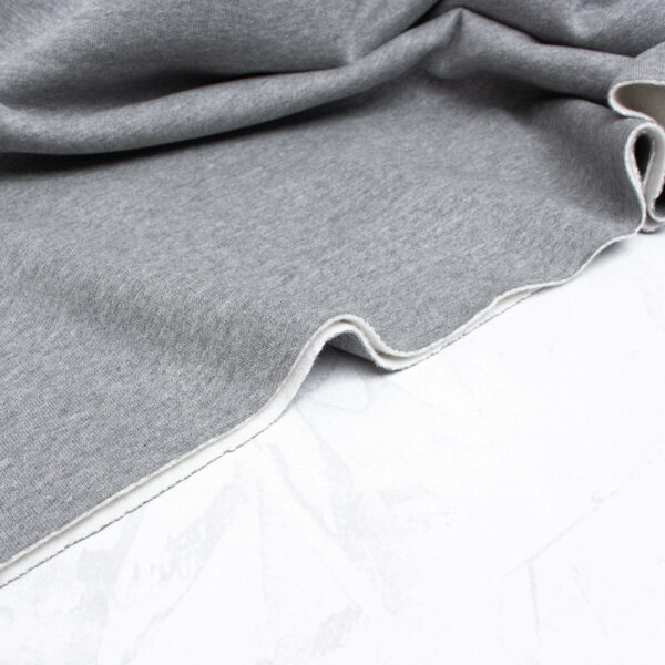 Extra Wide Organic Cotton Brushed Sweatshirt Fabric in Melange Grey