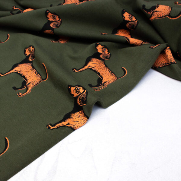 See You at Six French Terry Fabric in Wood Green Doggies