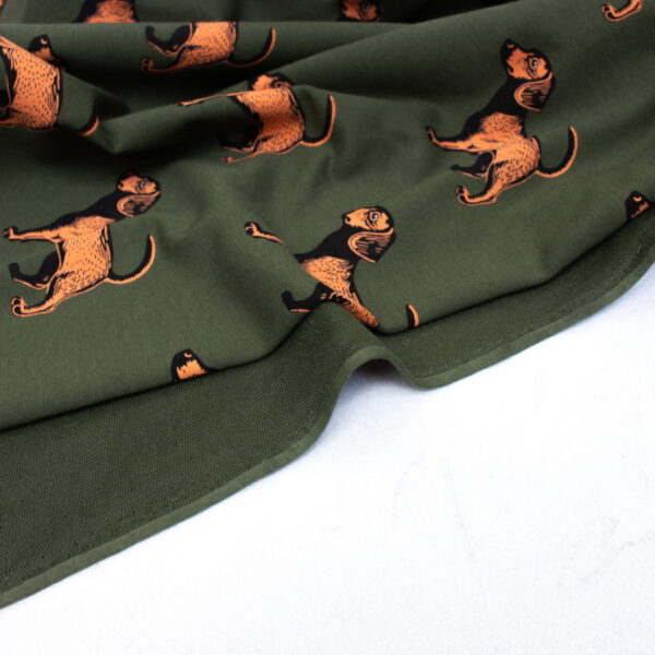 See You at Six French Terry Fabric in Wood Green Doggies