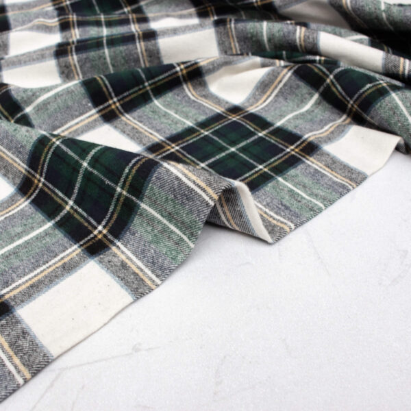 Soft Brushed Cotton Flannel Fabric in Navy, Green & Ecru Check