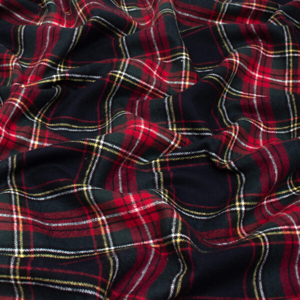 Soft Brushed Cotton Flannel Fabric in Navy & Red Check