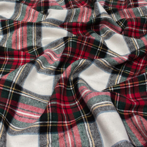 Soft Brushed Cotton Flannel Fabric in Red & Ecru Check