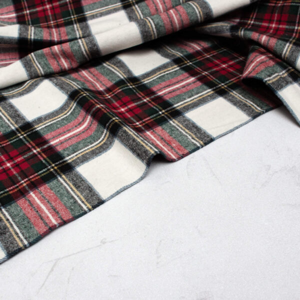 Soft Brushed Cotton Flannel Fabric in Red & Ecru Check