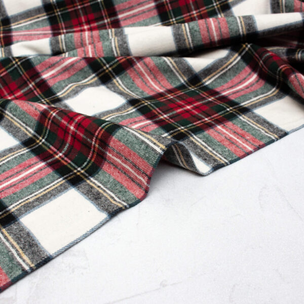 Soft Brushed Cotton Flannel Fabric in Red & Ecru Check