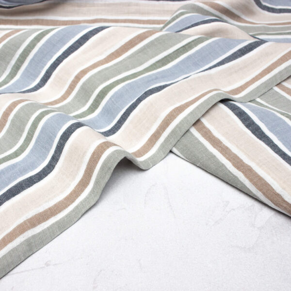 Double Gauze Fabric in Soft Green and Blue Stripes