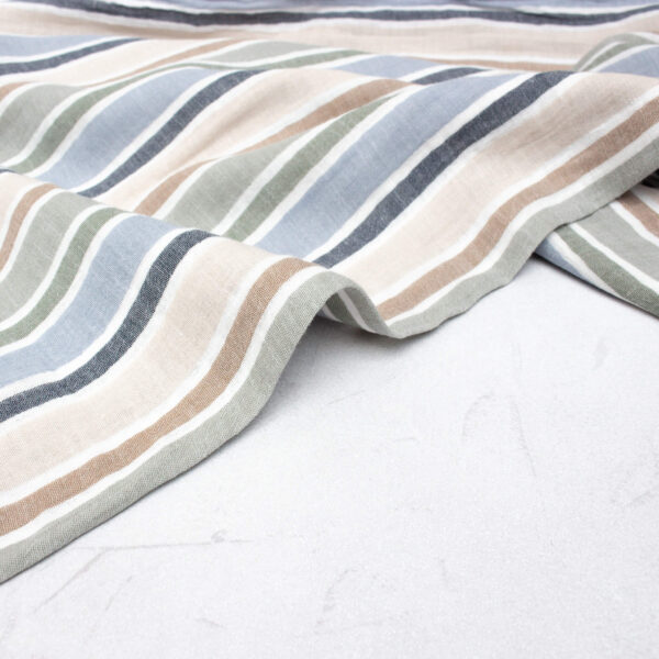 Double Gauze Fabric in Soft Green and Blue Stripes
