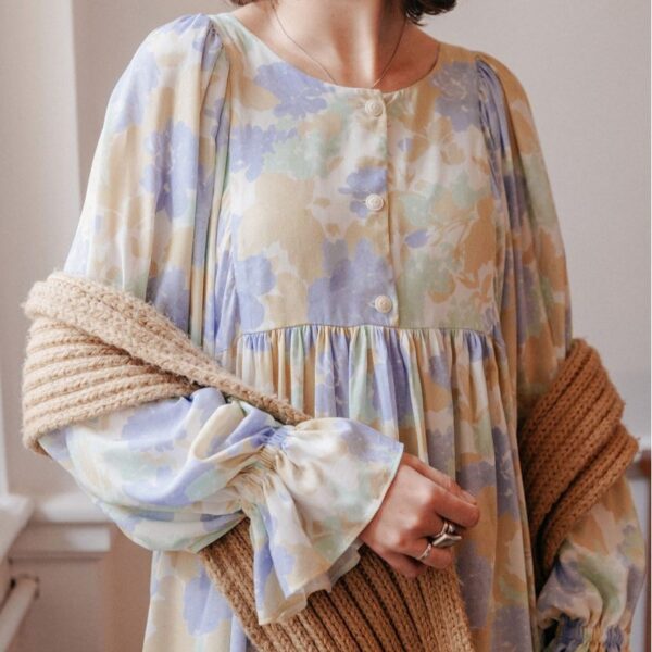 Cousette Floral Viscose Fabric in Celeste Peony dress