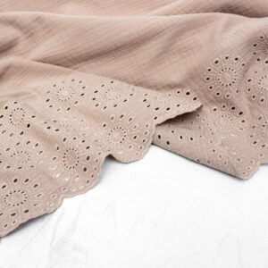Broderie Double Gauze Fabric with Scalloped Edge in Smokey Taupe