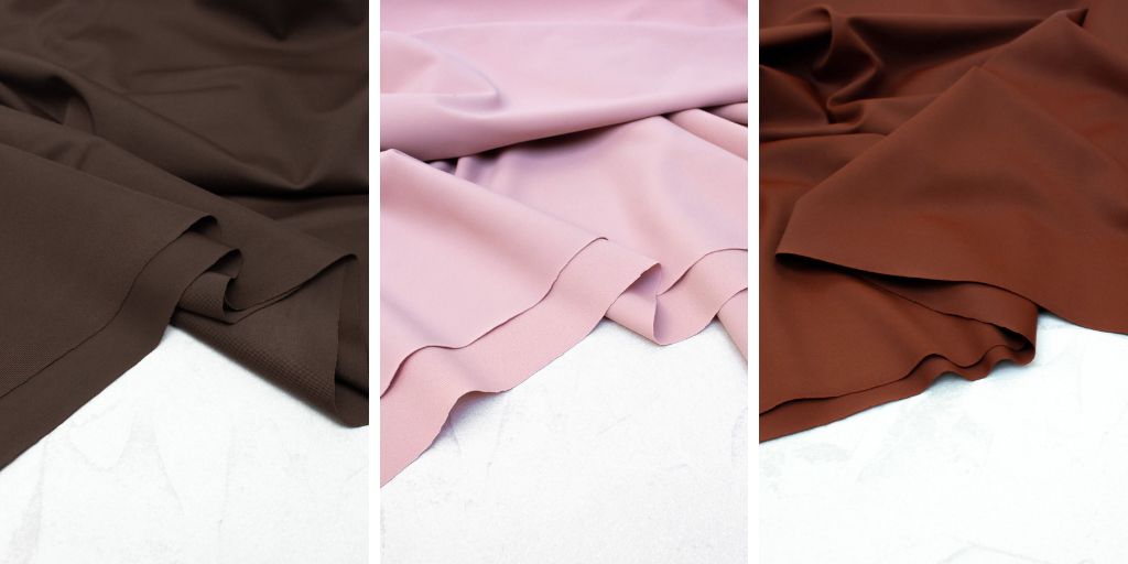 econyl fabrics in espresso, orchid and toffee