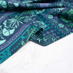 Floral Cotton Satin Fabric in Teal Patchwork