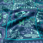 Floral Cotton Satin Fabric in Teal Patchwork