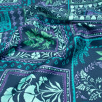 Floral Cotton Satin Fabric in Teal Patchwork