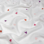 Double Gauze Fabric in White with Embroidered Hearts