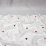 Double Gauze Fabric in White with Embroidered Hearts