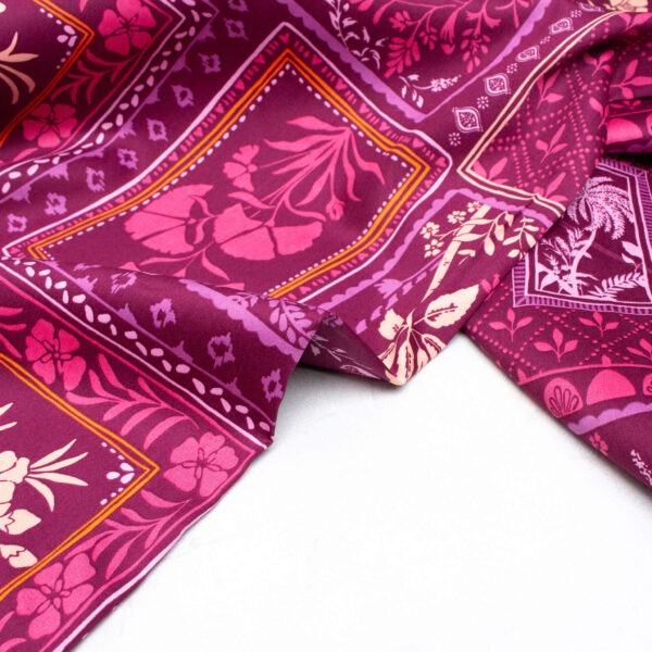 Floral Cotton Satin Fabric in Fuchsia Patchwork
