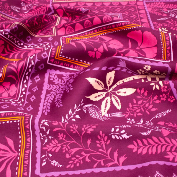 Floral Cotton Satin Fabric in Fuchsia Patchwork