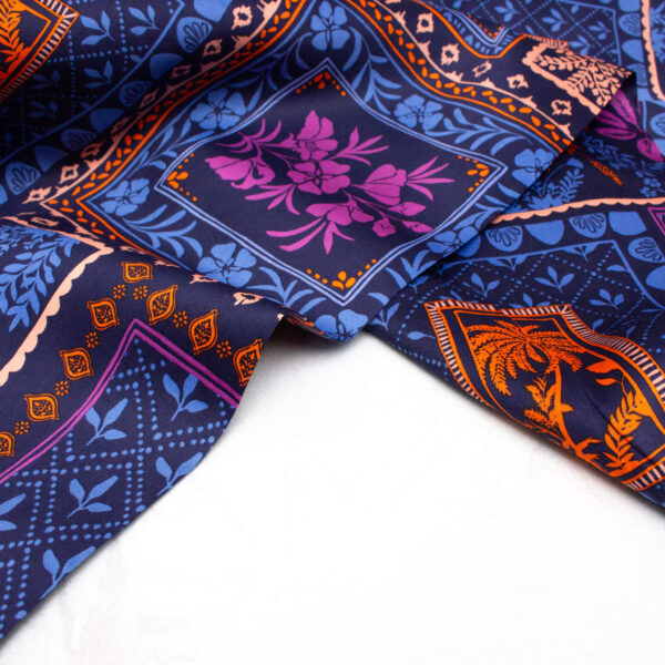 Floral Cotton Satin Fabric in Navy Patchwork