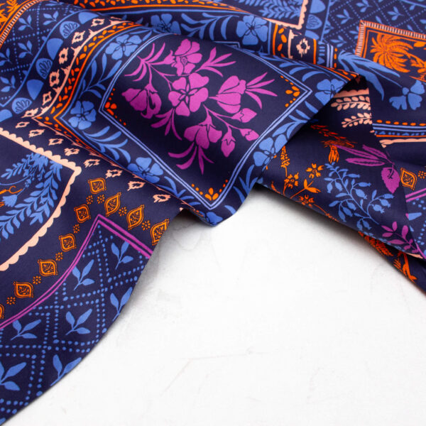 Floral Cotton Satin Fabric in Navy Patchwork