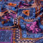 Floral Cotton Satin Fabric in Navy Patchwork