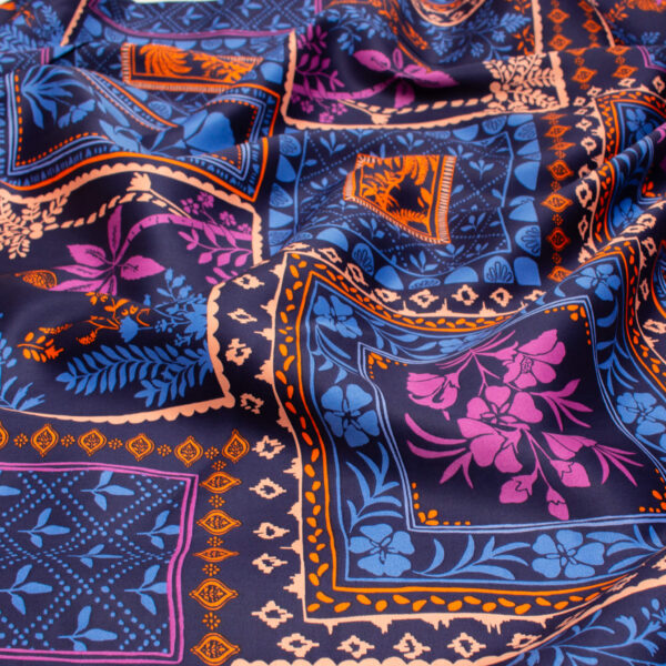 Floral Cotton Satin Fabric in Navy Patchwork
