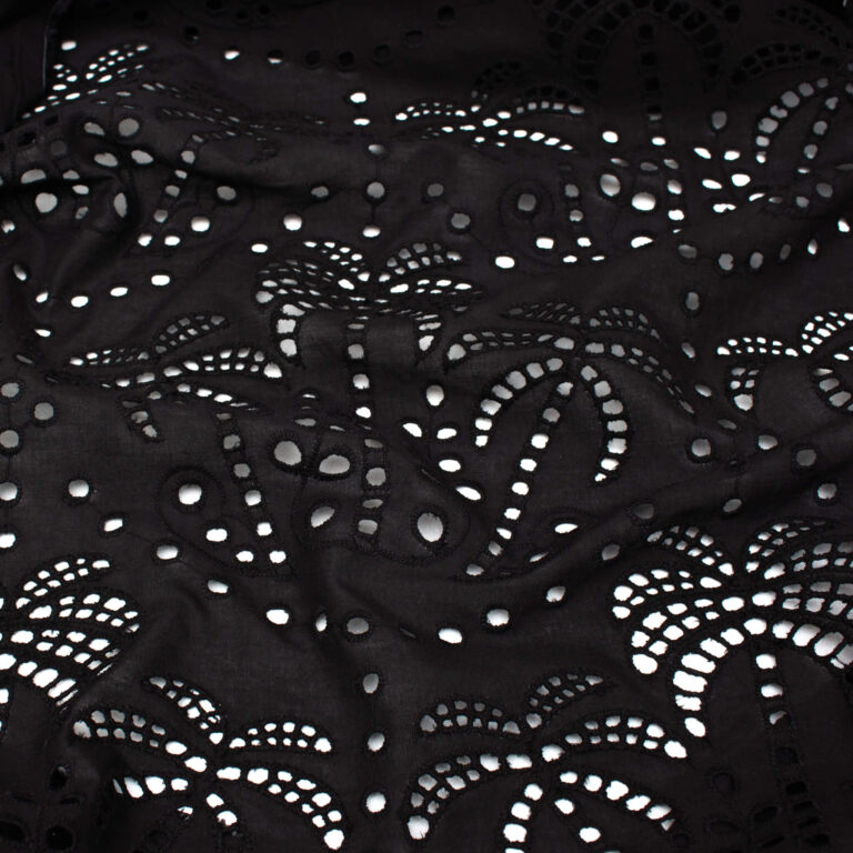 Fabric Godmother Palm Tree Cotton Broderie Anglaise in Black
