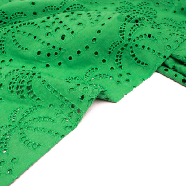 Fabric Godmother Palm Tree Cotton Broderie Anglaise in Emerald Green