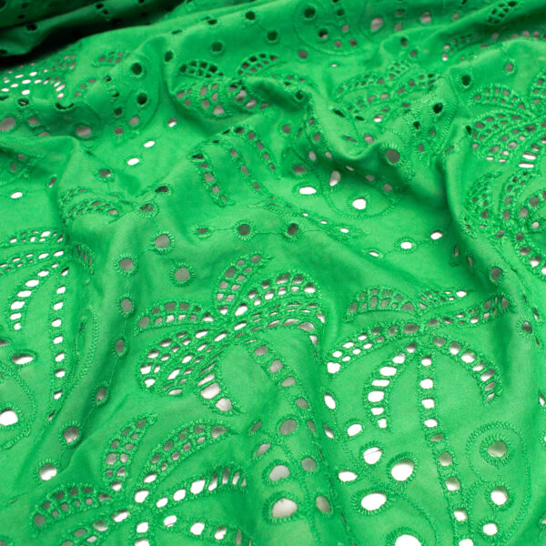Fabric Godmother Palm Tree Cotton Broderie Anglaise in Emerald Green