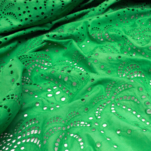 Fabric Godmother Palm Tree Cotton Broderie Anglaise in Emerald Green