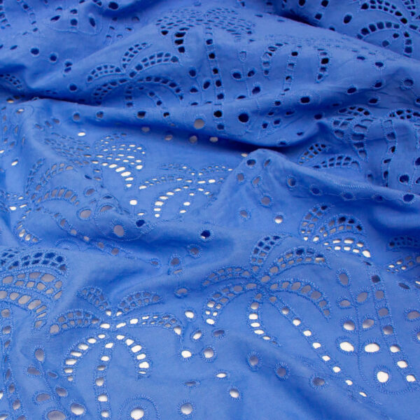 Fabric Godmother Palm Tree Cotton Broderie Anglaise in Periwinkle