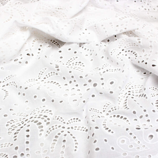 Fabric Godmother Palm Tree Cotton Broderie Anglaise in White