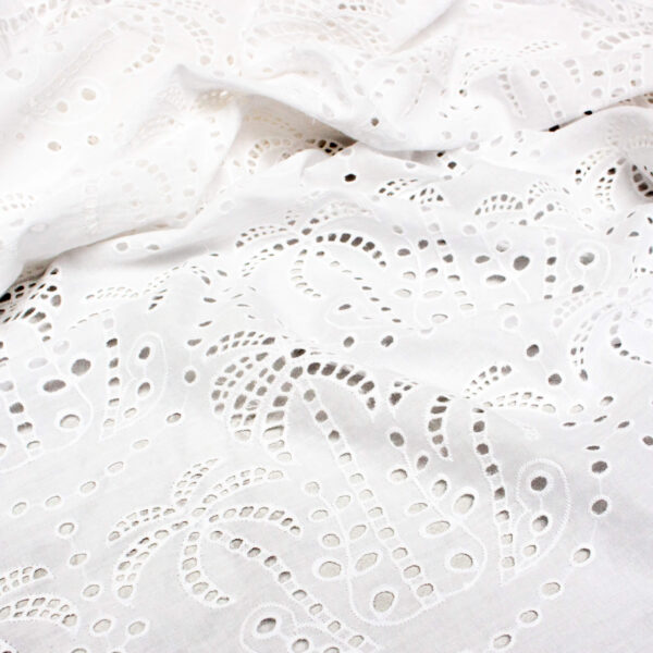 Fabric Godmother Palm Tree Cotton Broderie Anglaise in White