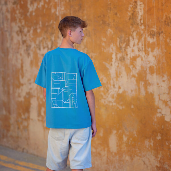 See You at Six Rib Knit Fabric in Pacific Blue