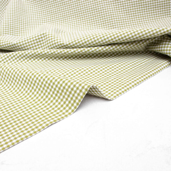Small Check Gingham Cotton Poplin Fabric in Avocado Green