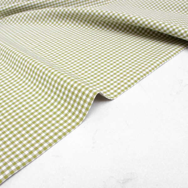 Small Check Gingham Cotton Poplin Fabric in Avocado Green