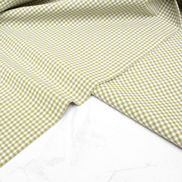 Small Check Gingham Cotton Poplin Fabric in Avocado Green