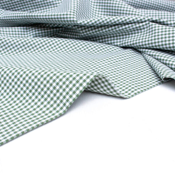 Small Check Gingham Cotton Poplin Fabric in Dark Green