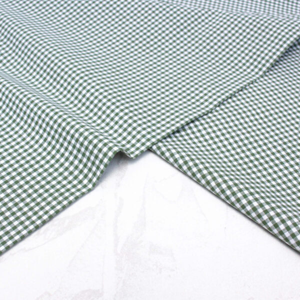 Small Check Gingham Cotton Poplin Fabric in Dark Green